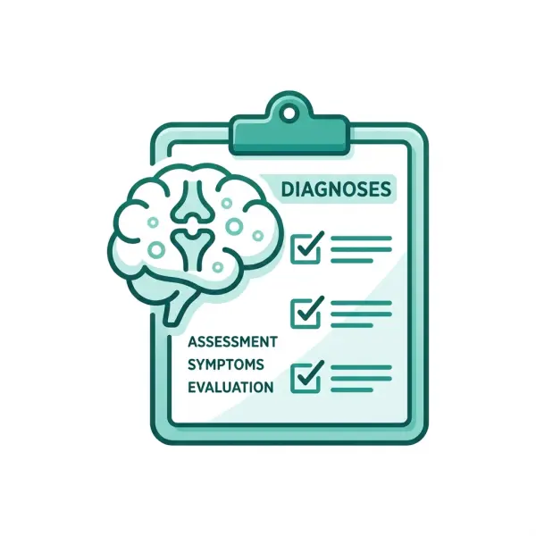 Psykiska diagnoser - illustration av ADHD, ångest och depression